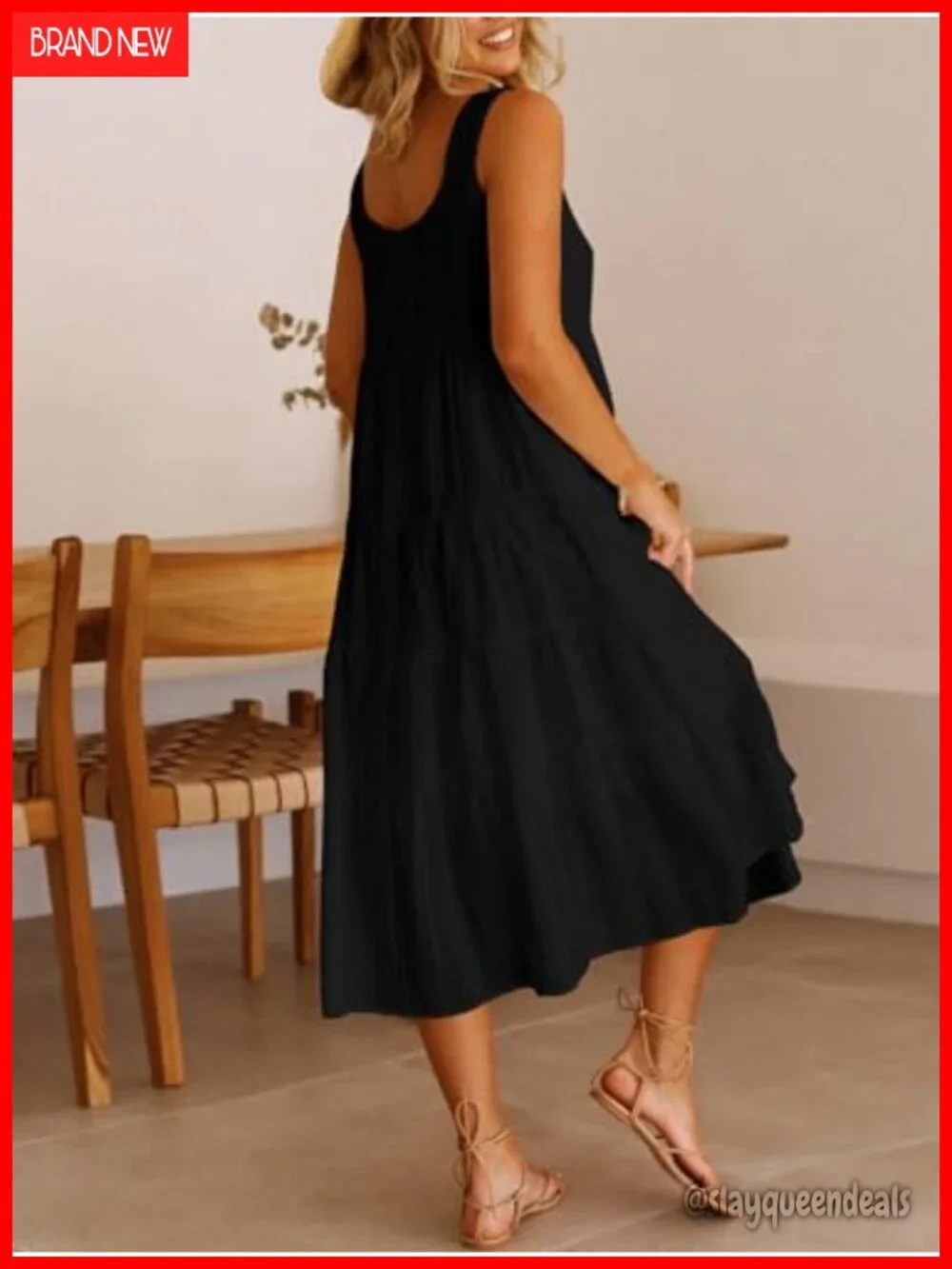 Sleeveless Square Neck Tiered Ruffle Cotton Sundress